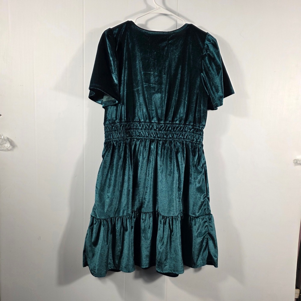 French Connection Womens Emerald Green Velvet Smocked Mini Dress Medium NWT - Picture 3 of 7